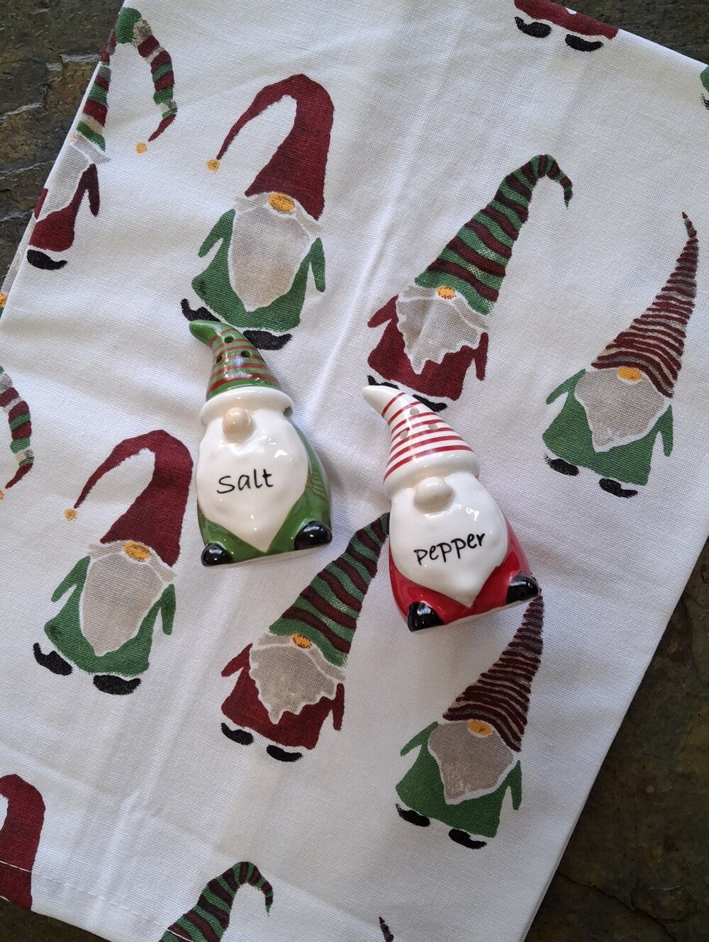 Christmas Gnome Tea Towel & Matching Salt & Pepper Shakers